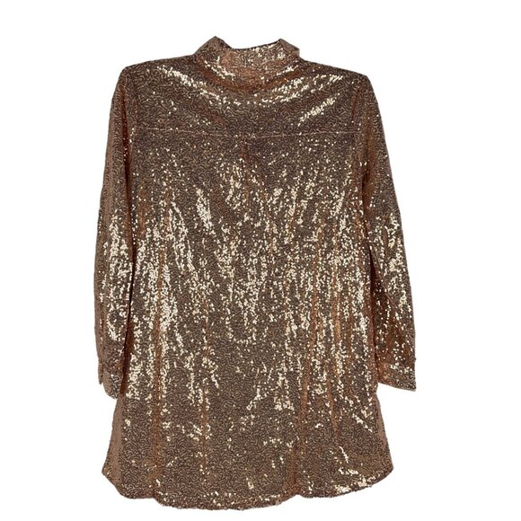 Sequined Rose Gold Long-Sleeve Shirt By Blue B. Collection Size M - Picture 2 of 6